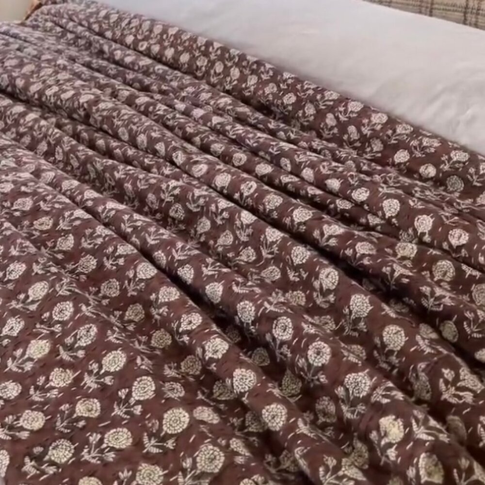 New  Luxury Floral Print Kantha Quilt Queen Size